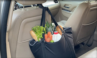 Car hooker holding bag of food